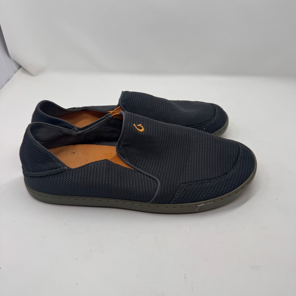 OluKai Men's Nohea Mesh Slip On Shoes Black Orange Size 11.5